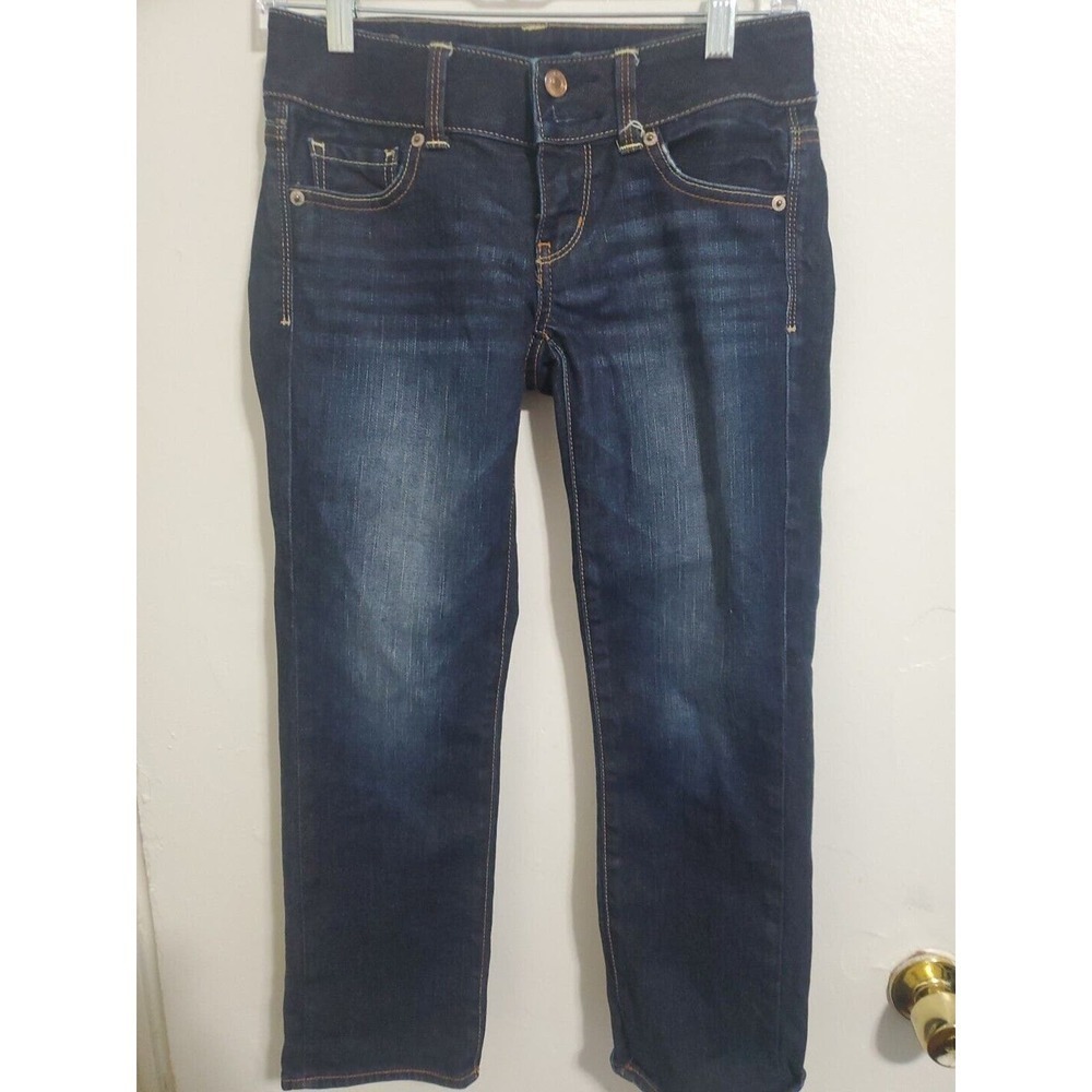 American Eagle Sz 00 Artist Crop Jeans Super Stretch Dark Wash Current Denim - Picture 1 of 5